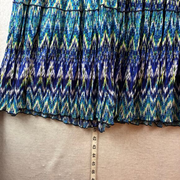 Vintage AGB Chiffon Maxi Skirt Women's Large Lined Blue Teal Chevron Tiered - Picture 9 of 10